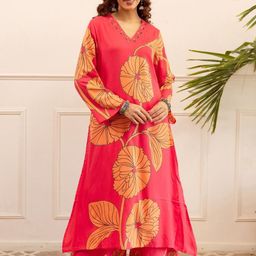 Indo Era Pink Printed V-Neck Long Sleeve Tunic With Trouser Co-Ords-image-23