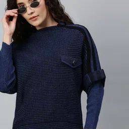 Campus Sutra Women Round Neck Checked Pullover-picture-12