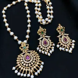 Rangrozo Jewellery Gold-Plated Stone-Studded & Beaded Jewellery Set-picture-6