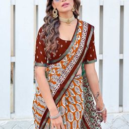 PEENGAX Zari Pure Cotton Bagru Saree-image-76
