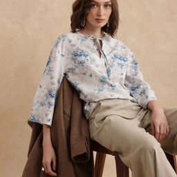 RAREISM Floral Print Tie-Up Neck Top-image-26
