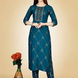 BAPS Women Ethnic Motifs Embroidered Kurta with Trousers-picture-45