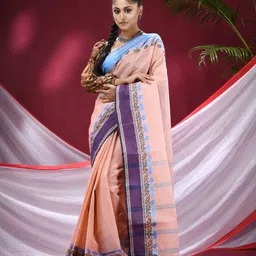 TANTLOOM Striped Woven Design Pure Cotton Taant Regular Saree-image-14