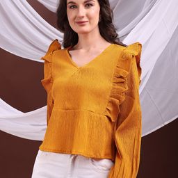 CORSICA Women V-Neck Puff Sleeves Ruffles Peplum Top-picture-45