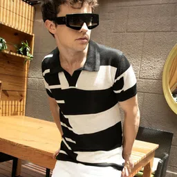 Campus Sutra Men Colourblocked Polo Collar Cotton T-shirt-image-89