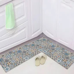 UMAI 2Pcs Blue & Beige-Color Printed Rectangle Anti-Skid 210 GSM Bath Rug-image-22