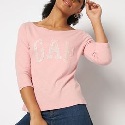 GAP Women Brand Logo Printed Boat Neck T-shirt-image-61