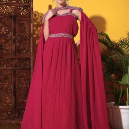 Chhabra 555 Embellished Fit & Flared Ethnic Dresses & Removable Waterfall sleeves-image-47
