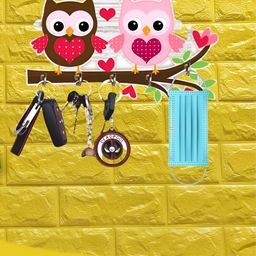 Webelkart Brown & Pink Owl Family Wooden Key Holder-image-95