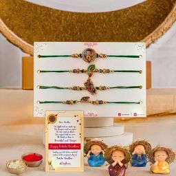 eCraftIndia Set of 4 Designer Rakhis With Baby Monk Buddha Statues-image-31