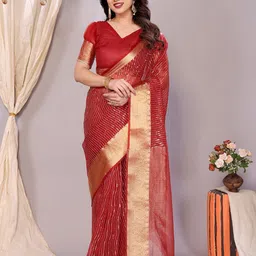 KALINI Striped Sequinned Organza Saree-picture-10