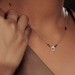 BHUMI09 Gold Plated Stone-Studded & Beaded Mangalsutra-15