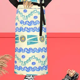 ArtzFolio Beige & Blue Printed Pure Cotton Waist Apron-20