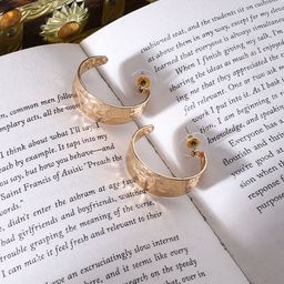 ELLE Gold Plated Contemporary Half Hoop Earrings-36