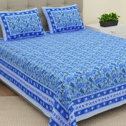The Craft Monk Blue Floral 210 TC King Bedsheet with 2 Pillow Covers-image-76