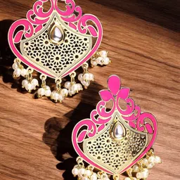 OOMPH Kundan Studded Floral Meenakari Drop Earrings-15