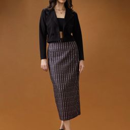 Globus Digital Parallel Print Mid-Rise Back Slit Straight Midi Skirt-image-74
