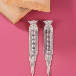StyleCast Silver-Plated Rhinestone Studded Tasselled Contemporary Drop Earrings-image-63