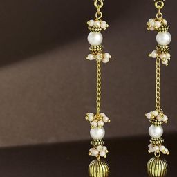Anouk Silver-Plated Artificial Beaded Contemporary Drop Earrings-47