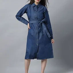 Tripursundari Fashion Women Denim Shirt Midi Dress-picture-16