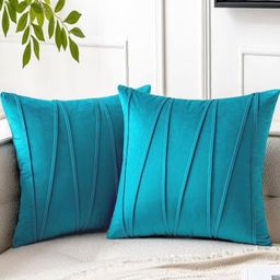 Blue Grass Blue 2 Pieces Striped Velvet Square Cushion Covers-image-68