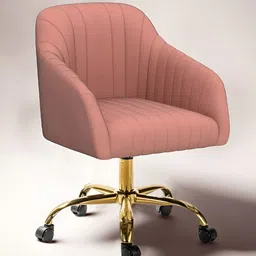 nestroots Pink & Gold-Toned Velvet Office Designer Chair Blush With Wheels-image-29