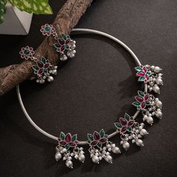 PANASH Silver-Plated Stones-Studded Jewellery Set-picture-3
