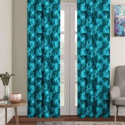 Aura Turquoise Blue Set of 2 Floral Black Out Long Door Curtain-33