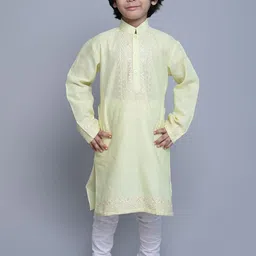 Little Clothings Boys Floral Embroidered Regular Linen Kurta with Churidar-20