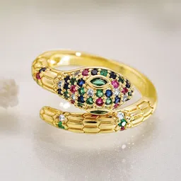 Rubans 22K Gold Plated Cubic Zirconia-Studded Adjustable Finger Ring image 1