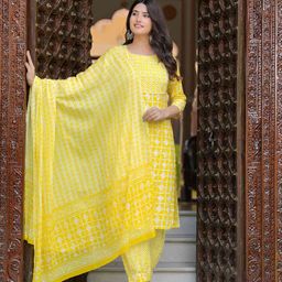 JAIPURI COLLECTION Women Ethnic Motifs Printed Cotton Kurta with Trousers & Dupatta-picture-38
