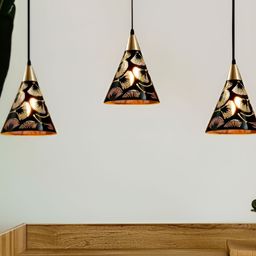 KINIS Black & Gold Toned Printed Aluminium Triangle Shaped Ceiling Lamp-26