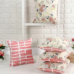 IVAZA Beige & Pink Set of 5 Floral Square Cushion Covers-0
