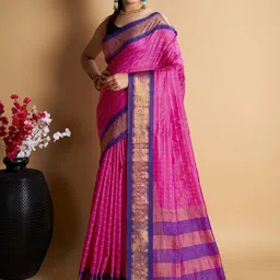 Rangtulika Ethnics Checked Zari Silk Blend Saree-image-68