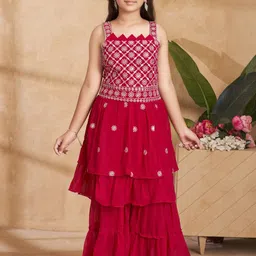 BAESD Girls Floral Embroidered Regular Kurta with Sharara-image-96