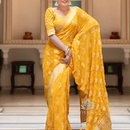 SHOP DROP Ethnic Motifs Zari Pure Georgette Jamdani Saree-image-66