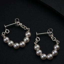 House of Aadyaa 92.5 Sterling Silver Oxidised Beaded Hoop Earrings-image-34