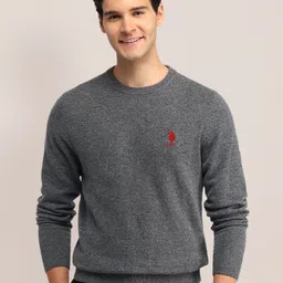 U.S. Polo Assn. varsity Men Self Design Long Sleeves Round Neck Woollen Pullover Sweaters-picture-16