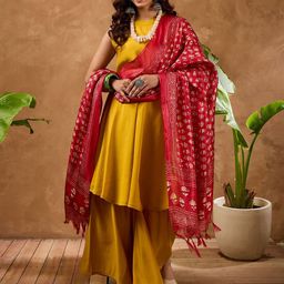 InWeave Round Neck A-Line Kurta With Palazzos & Dupatta-picture-26