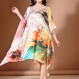 LABEL AARNA Women Wildflower Waves Soft Satin Short Kaftan-image-66
