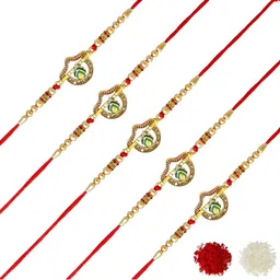 MEIRA JEWELLERY 5-Pcs Rakhi With Roli Chawal & Greeting Card-image-98