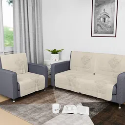 Aura Cream-Coloured Printed Cotton Sofa Cover-image-55