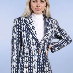 Talethread Printed Cotton Single-Breasted Casual Blazer-image-68