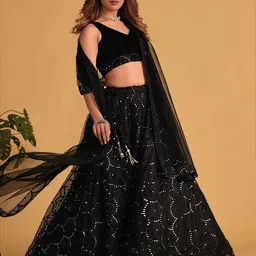 DIVASTRI Sequinned Semi-Stitched Lehenga & Unstitched Blouse With Dupatta image 3