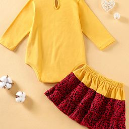 YK Girls Printed Round Neck Bodysuit & Skirt Clothing Set-image-66