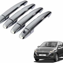 Car Chrome Door Grab Handle Cover/Catch Cover for Hyundai Aura(Set of 4 Pcs, Silver) Car Grab Handle Cover-image-1