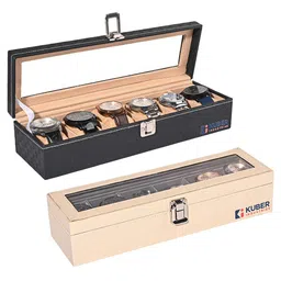 Kuber Industries 2-Pcs Beige & Grey 6 Slots Wrist Watch Organiser Box-image-83