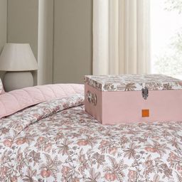 MASPAR Pink & White 6 Pieces Floral Printed Cotton Double King Bedding Set-32