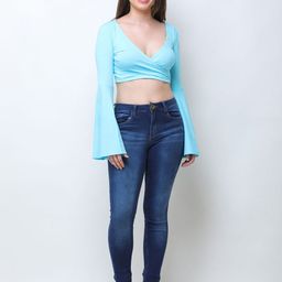 Moda Rapido Flared Sleeve Cotton Wrap Crop Top-image-94