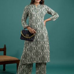 Mokshi Floral Printed Pure Cotton Mandarin Collar Tunic And Palazzos-14